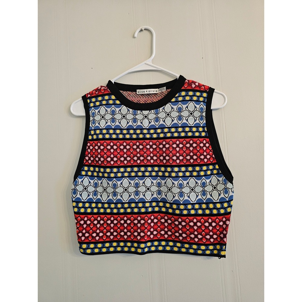 Alice + Olivia Coryn Geometric Knit Sleeveless Crop Top Medium Sweater vest
